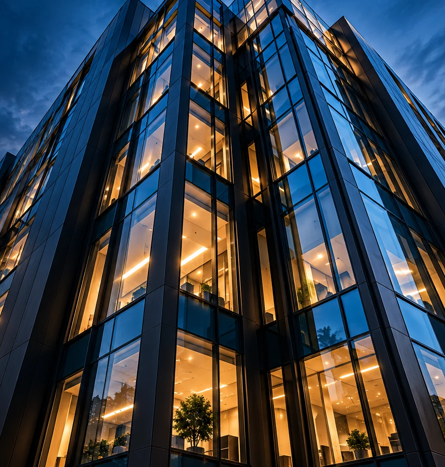 Illustrative photograph of modern glass curtain walling